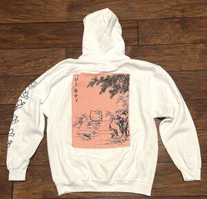 Hello Kitty Hoodie Sz L Large White Peach Pink Sweatshirt Painting Birds
